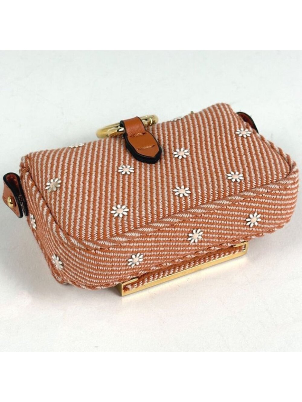 Fendi Nano Baguette Charm Logo 2-Way Cross Beads Canvas Orange - Picture 2 of 9